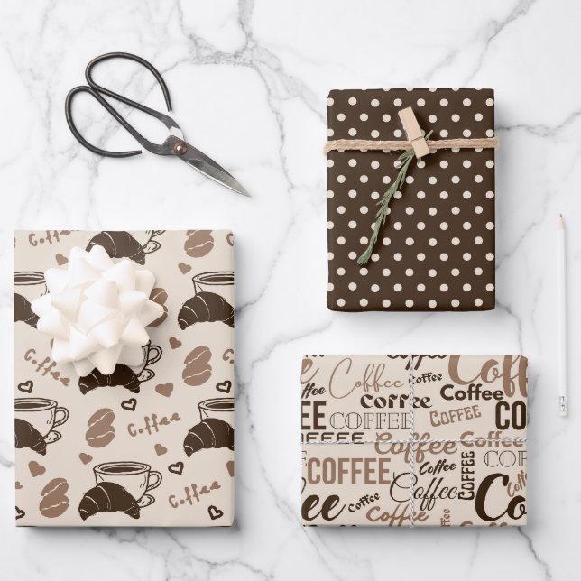 Coffee Charm Trio 3 Wrapping Paper Sheet (Front)