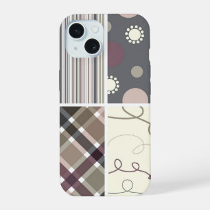 Coffee Check Plaid Dots Scribbles Stripes Pattern iPhone 15 Case