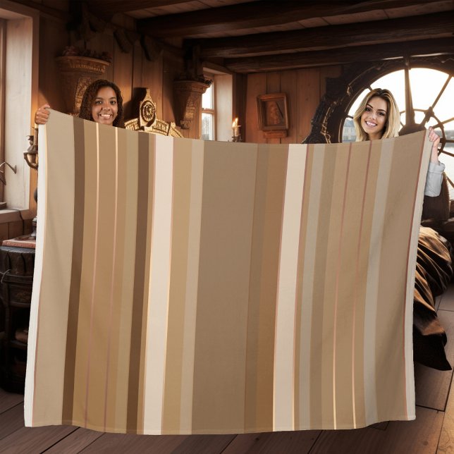 Coffee Chocolate and Caramel Striped Fleece Blanket (Fleece blanket featuring a striped design in the warm colors of chocolate, coffee and caramel)
