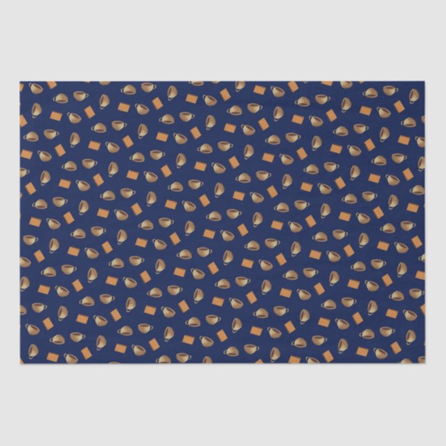 Coffee & Chocolate Biscuits Pattern Navy Blue Food Tissue Paper (Front)