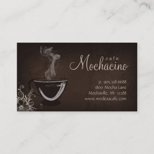 Coffee Club Business Card Brown with Flower (Front)