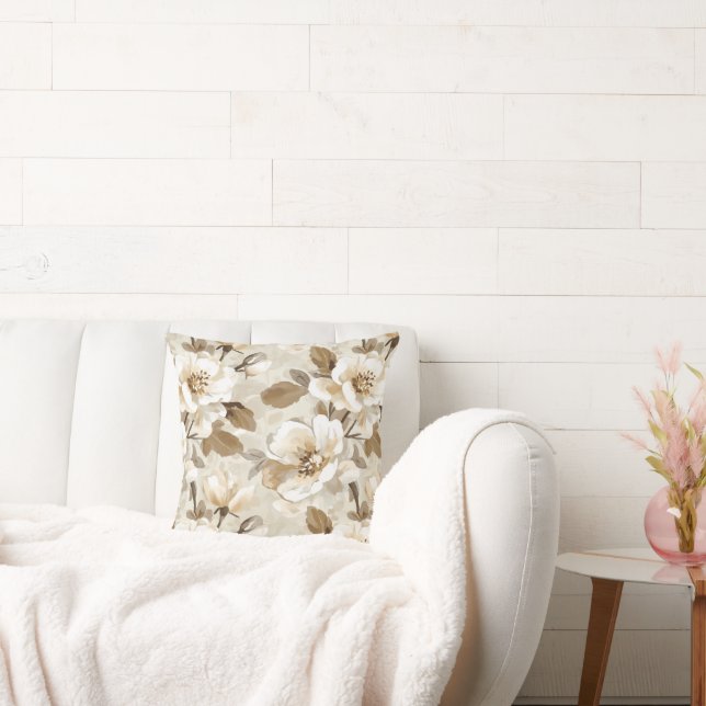 Coffee Cocoa Cream Floral Cushion (Couch)