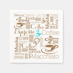 Coffee collage blue brown napkin