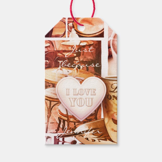 Coffee Collage Heart Love Gift Tag (Front)