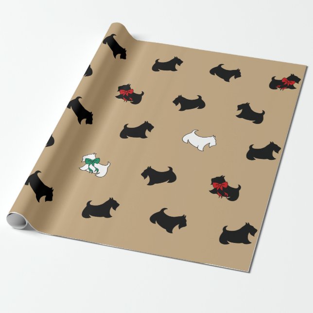 Coffee Colour Scottish Terrier Wrapping Paper (Unrolled)