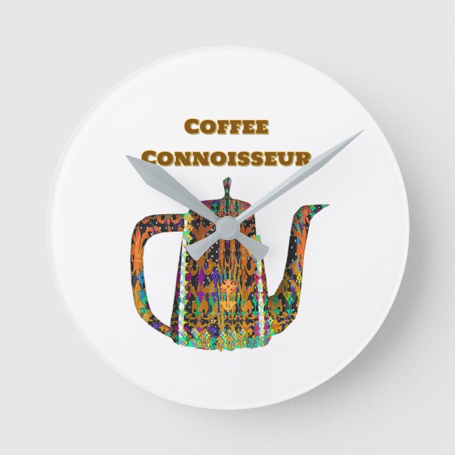 Coffee Connoisseur Floral Coffee Pot  Round Clock (Front)