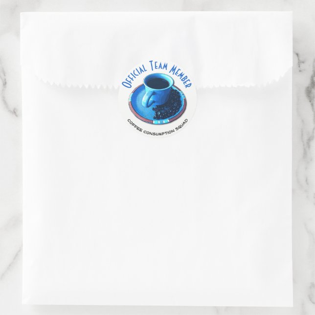 Coffee Consumption Squad Cup and Saucer Custom Classic Round Sticker (Bag)