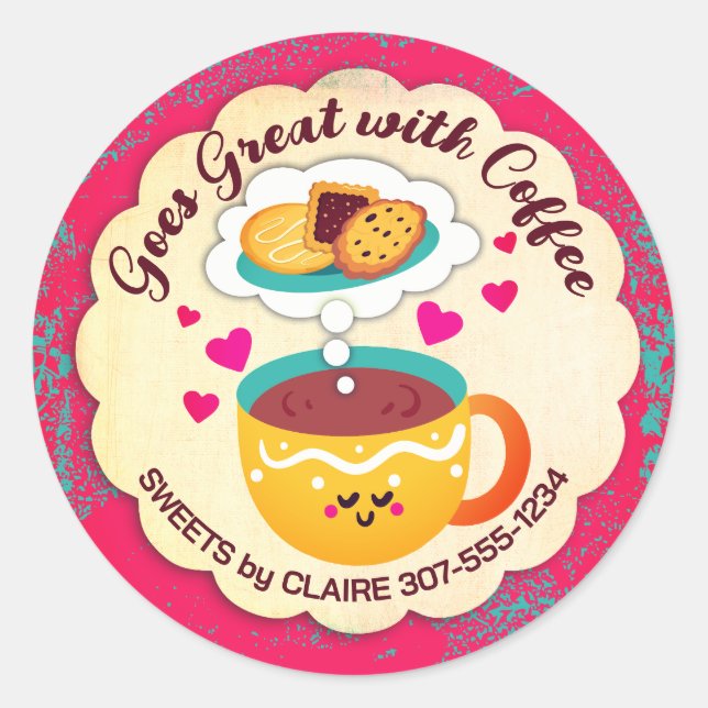 coffee cookies baked goods baking bakery packaging classic round sticker (Front)