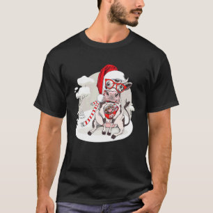 Coffee Cow Christmas Lights Cute Xmas Santa Hat An T-Shirt