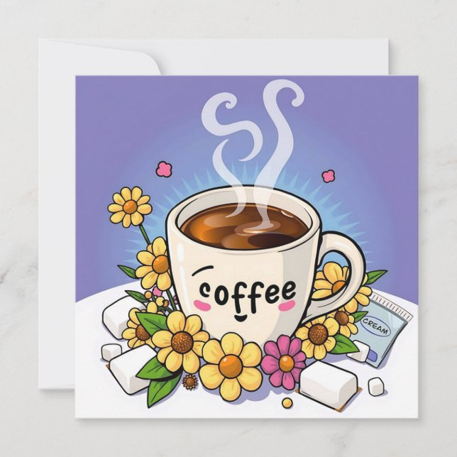 Coffee, Cream and Flower Whimsical Cartoon (Front)
