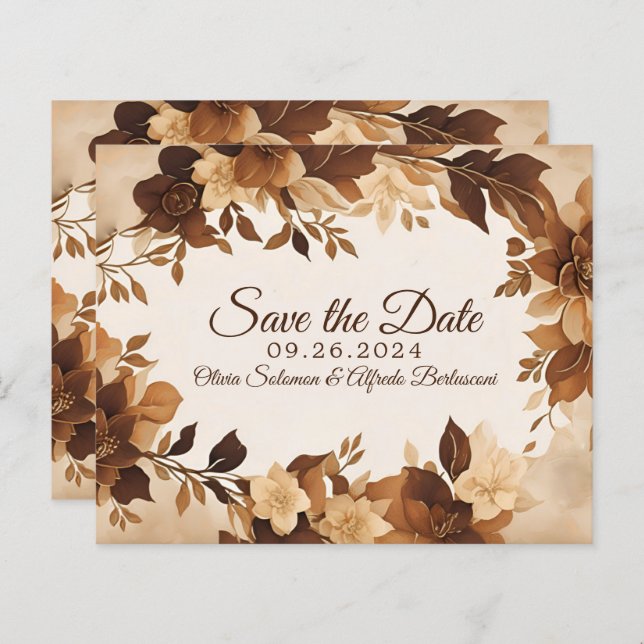 Coffee & Cream Autumn Floral Theme Wedding invite  (Front/Back)