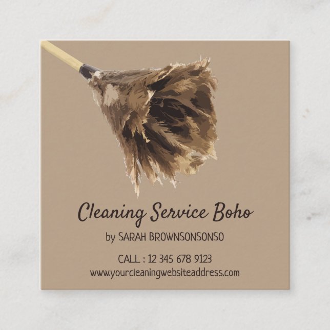 Coffee Cream Brown Janitorial Cleaning maid Square Business Card (Front)