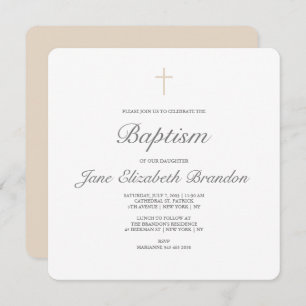 Coffee cream cross Baptism invitation