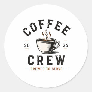 ☕ Coffee Crew Vintage Cafe Staff Uniform Logo ☕ Classic Round Sticker