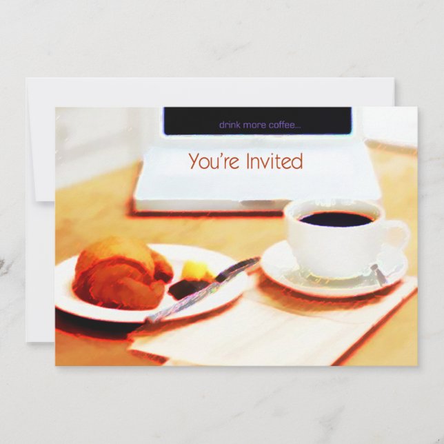 Coffee, Croissant & Computer You're Invited Invitation (Front)