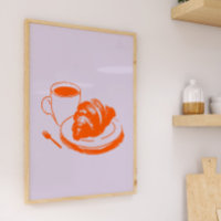 Coffee Croissant Parisian Cafe Lavender Orange Art