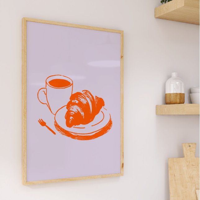Coffee Croissant Parisian Cafe Lavender Orange Art Poster (Creator Uploaded)