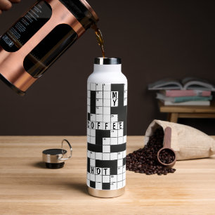 Coffee Crossword Puzzle Pattern Water Bottle