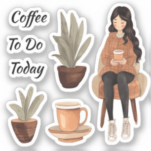 Coffee cup and plants girl