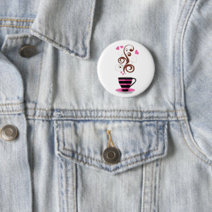 Coffee Cup, Arabica Coffee, Black Coffee, Hearts 6 Cm Round Badge