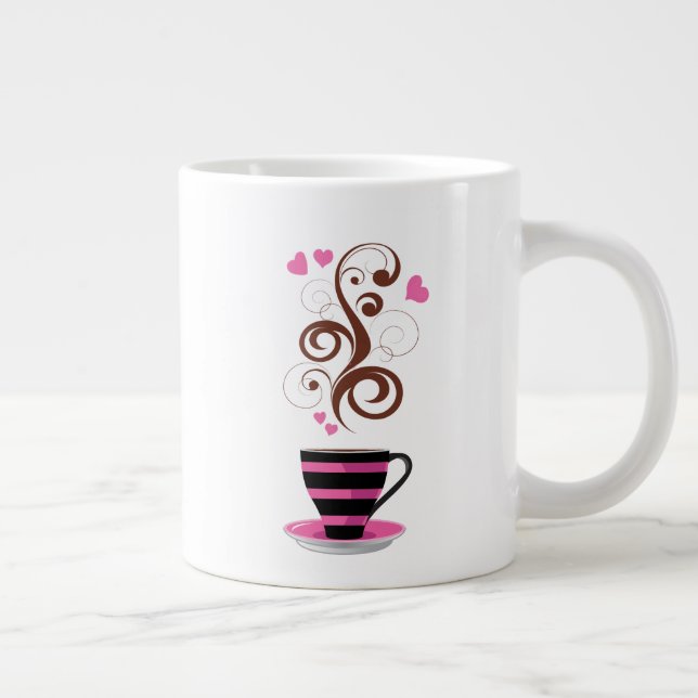 Coffee Cup, Arabica Coffee, Black Coffee, Hearts Large Coffee Mug (Right)
