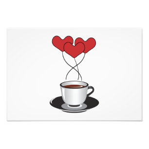 Coffee Cup, Arabica Coffee, Black Coffee, Hearts Photo Print