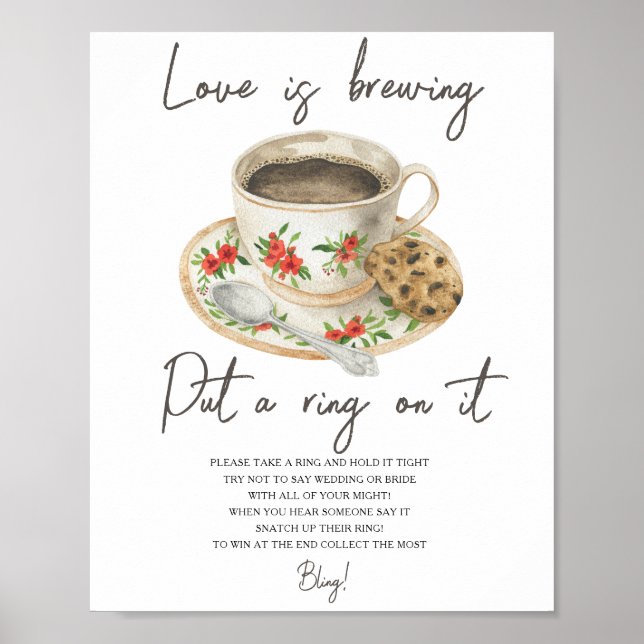 Coffee cup bridal shower Put a ring on it game Poster (Front)