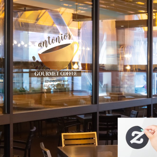Coffee Cup Coffee Beans Business Address (Restaurant Window)