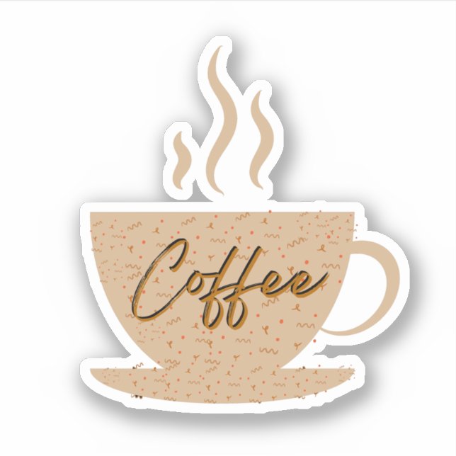 Coffee Cup & Coffee  text with hearts Sticker (Front)