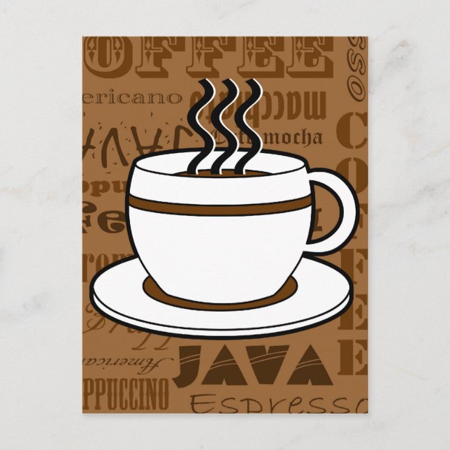 Coffee Cup - Coffee Words Print - Brown Postcard (Front)