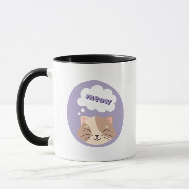 Coffee Cup Cute Purple Cat Design (Left)
