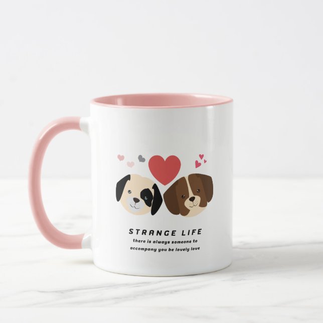 Coffee Cup Dog Couple Cute Pink Tone (Left)
