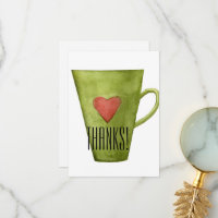 Coffee Cup & Heart Flat Thank You Card