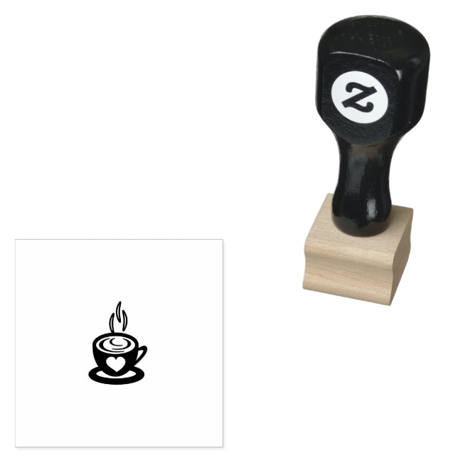 Coffee Cup Heart Steam Rubber Stamp Design (Stamped)