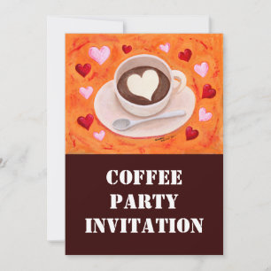 Coffee Cup & Hearts Invitation