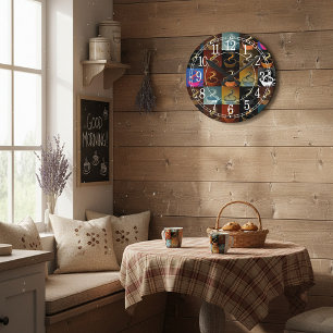 coffee cup montage round clock