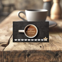 Coffee Cup on Black Wood Coffee Shop Loyalty Card