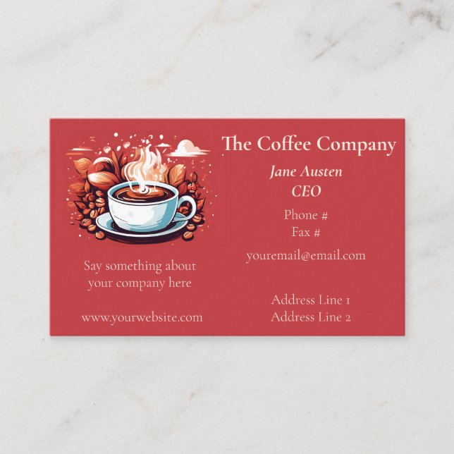 Coffee Cup on Red Roaster Grower Sales Shop Business Card (Front)