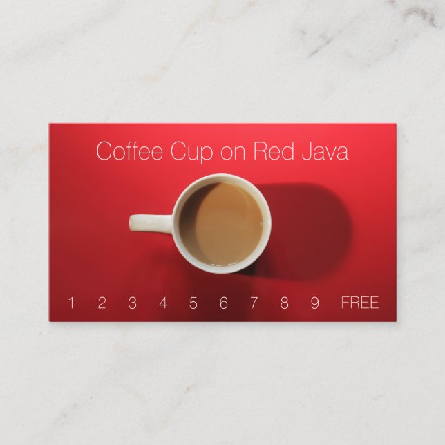 Coffee Cup on Red Table Business Card (Front)
