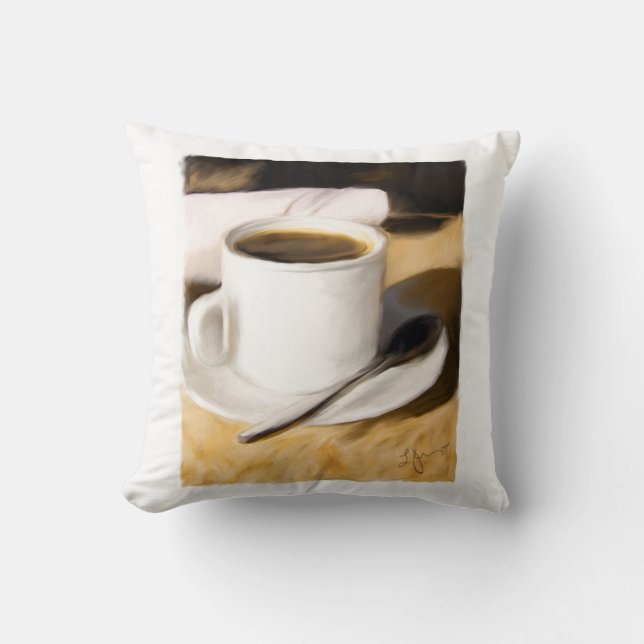 Coffee Cup Original Art Design Pillow (Front)