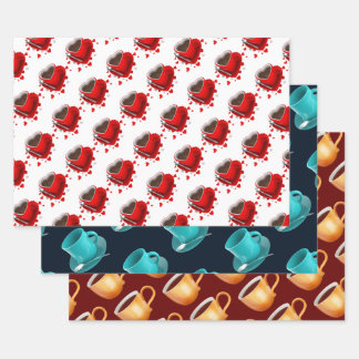 COFFEE CUP PATTERN SET WRAPPING PAPER SHEET