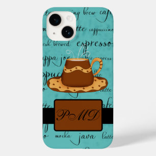 Coffee Cup Script Monogram Name Turquoise Case-Mate iPhone 14 Case