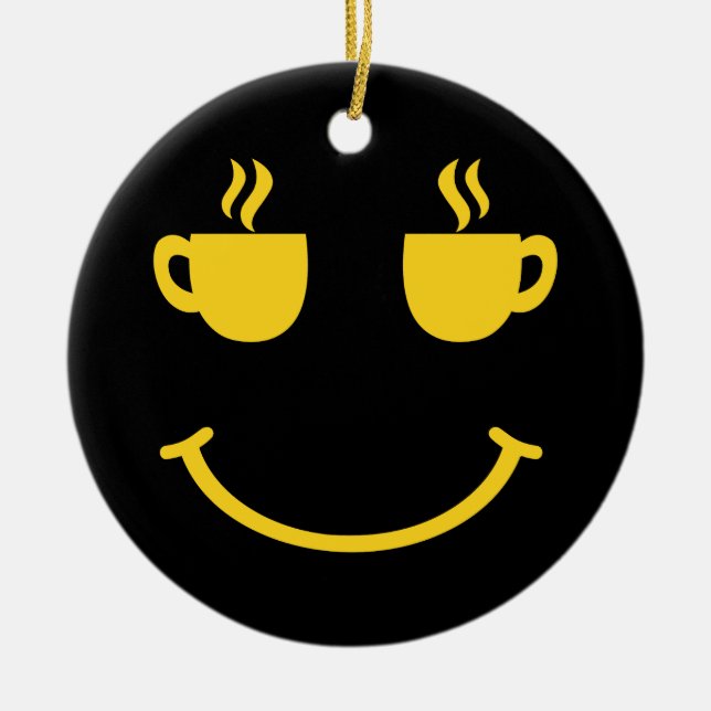 Coffee Cup Smile Ceramic Tree Decoration (Front)