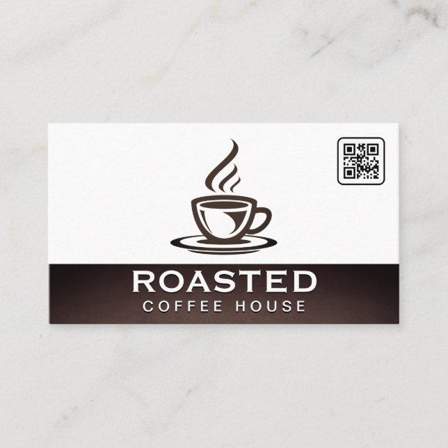 Coffee Cup Steaming | QR Code Business Card (Front)