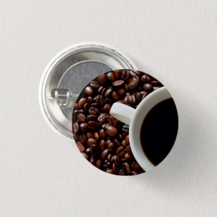 Coffee Cup with Coffee, Coffee Beans 3 Cm Round Badge