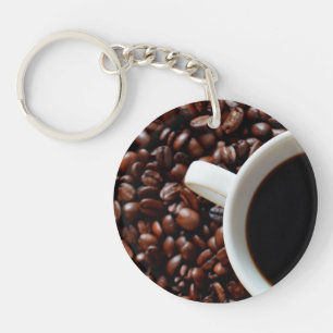 Coffee Cup with Coffee, Coffee Beans Key Ring
