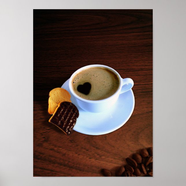 Coffee Cup with Heart Shaped Foam Poster (Front)