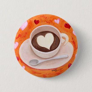 Coffee Cup with Hearts 6 Cm Round Badge
