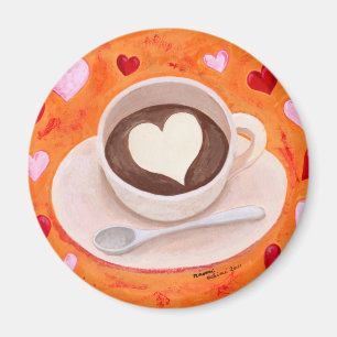 Coffee Cup with Hearts Magnet