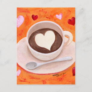 Coffee Cup with Hearts Postcard